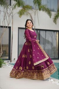 magenta zari anarkali gown uk